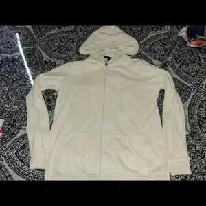 Metrostyle Women Ivory  Hoodie Zip Up Soft  terry Fabric Size MT